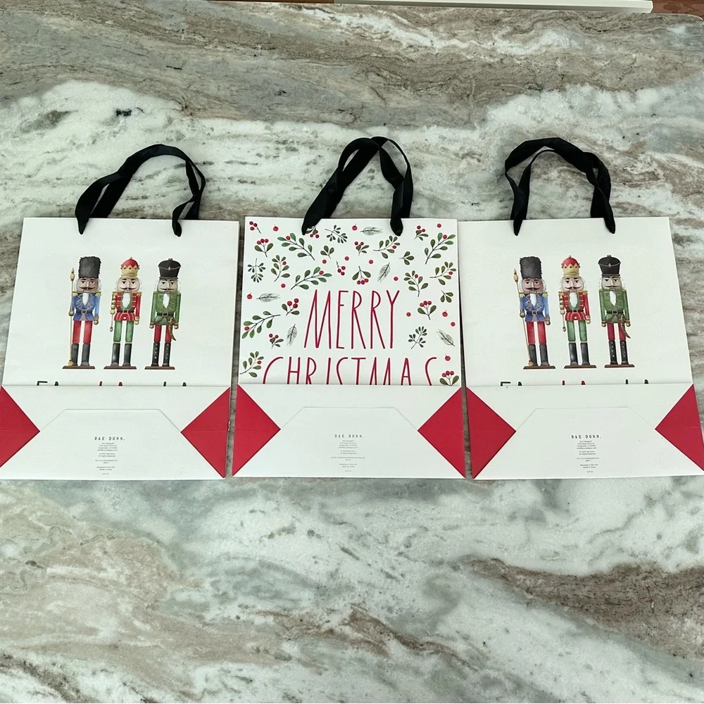 Rae Dunn Nutcracker Merry Christmas Gift Bags Set of 3 - Holiday Gift Wrapping